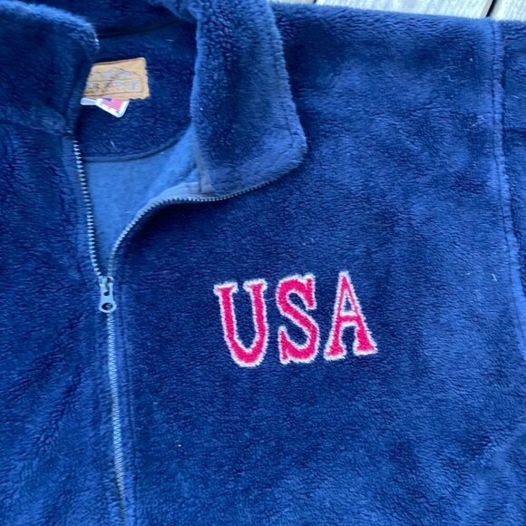 Bear Ridge plush fleece cozy American flag jacket full zip USA XL - Picture 4 of 6